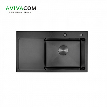 Кухонная мойка с крылом AVIVACOM 78*48 Правая Нано-Черный