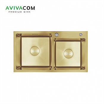 Кухонная мойка с дополнительной чашей AVIVACOM 78*45 1,5 чаши Нано-Золото