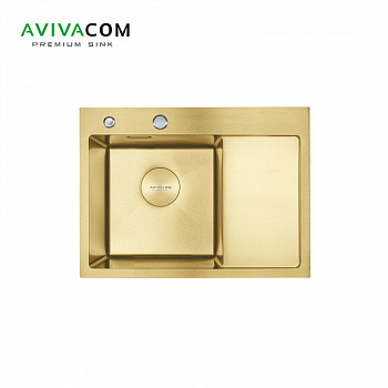 Кухонная мойка с крылом AVIVACOM 58*48 Левая Нано-Золото
