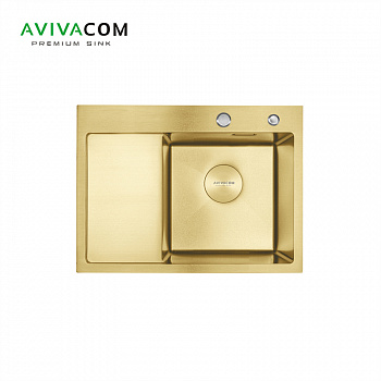 Кухонная мойка с крылом AVIVACOM 58*48 Правая Нано-Золото