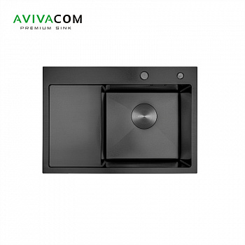 Кухонная мойка с крылом AVIVACOM 65*48 Правая Нано-Черный