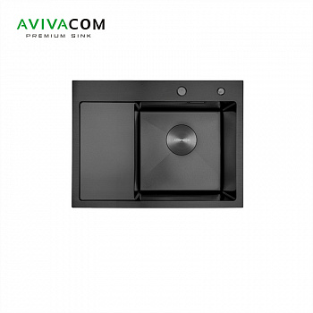 Кухонная мойка с крылом AVIVACOM 58*48 Правая Нано-Черный