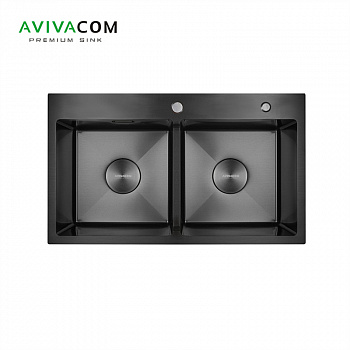 Кухонная мойка с дополнительной чашей AVIVACOM 78*45 2 чаши Нано-Черный
