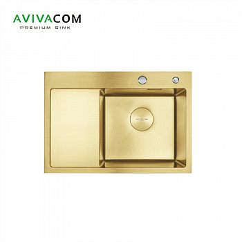 Кухонная мойка с крылом AVIVACOM 65*48 Правая Нано-Золото